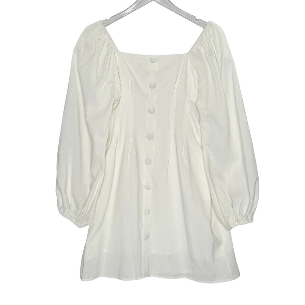 Lucca Couture Womens White Linen Button Down Dress M Structured Bodice